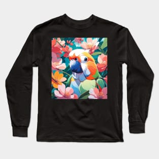 Garden Lovebird- lovebird in front of vibrant florals Long Sleeve T-Shirt